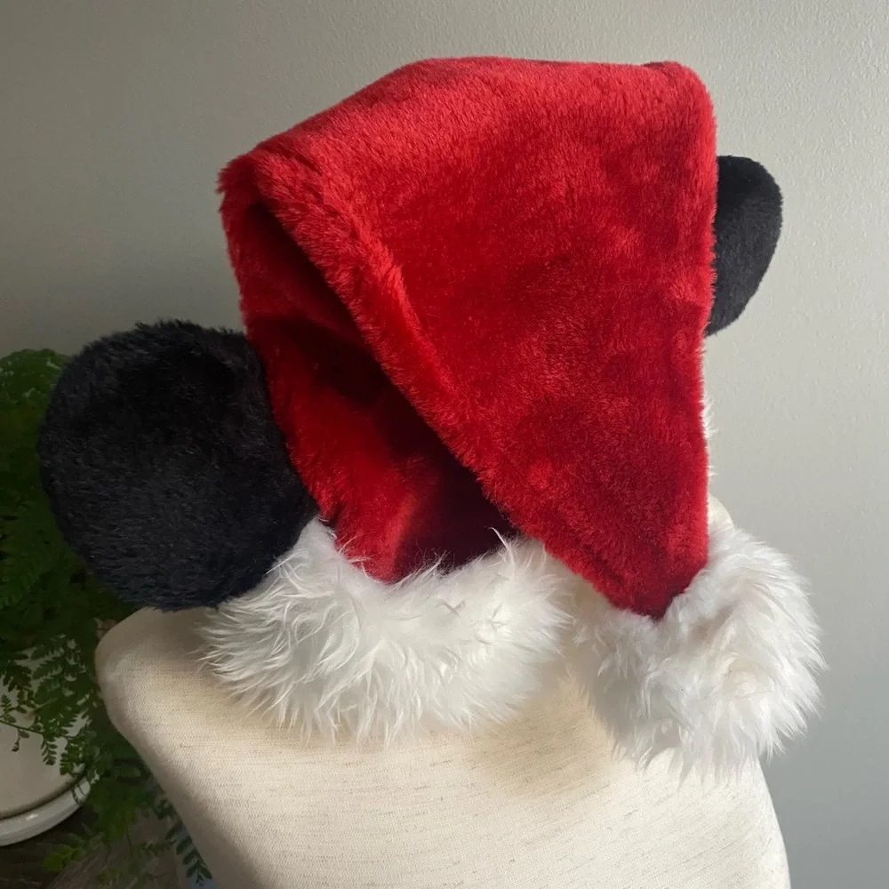 Vtg Disney Parks Mickey Mouse Ears Santa Hat Plush‎ Adult Sz Red White Exclusive